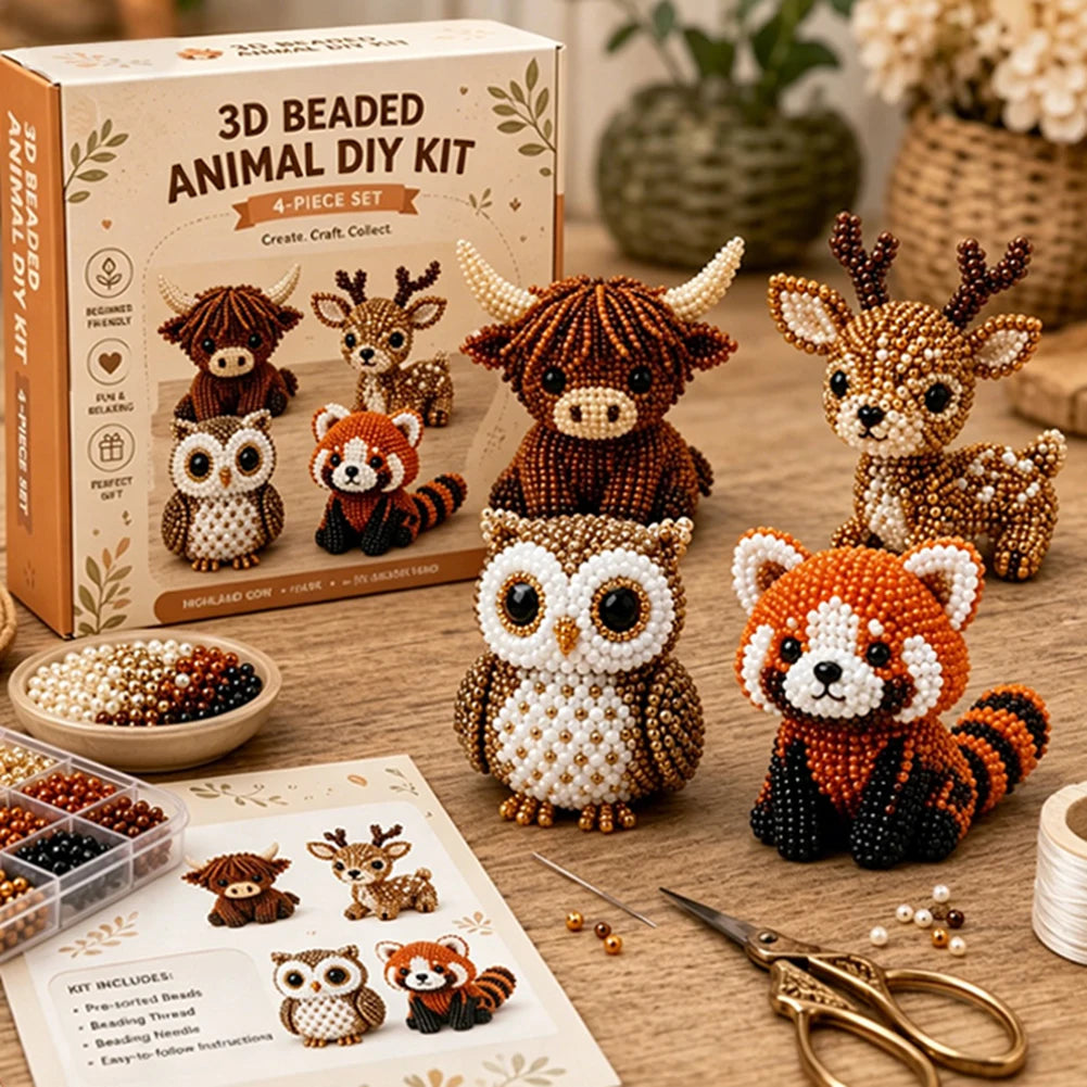 DIY 3D Animals Bead Embroidery Set with Colorful Beads Beadwork Crafts Kit for Home Studio Teens Girls Women Enthusiasts