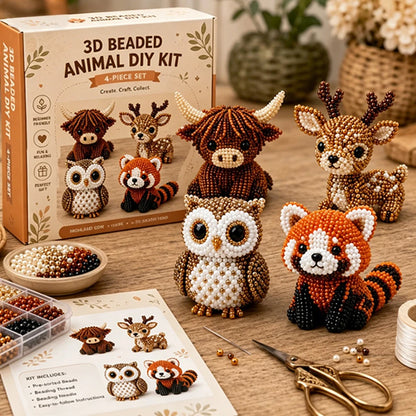 DIY 3D Animals Bead Embroidery Set with Colorful Beads Beadwork Crafts Kit for Home Studio Teens Girls Women Enthusiasts