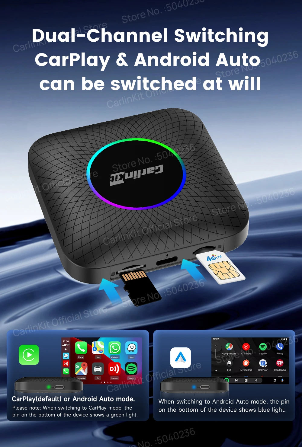 2026 CarlinKit CarPlay AI Box Android 13.0 QCM6225 8-Core Android Auto Wireless CarPlay Adapter 2.4+5GGPS 64G 128G FOTA Upgrade