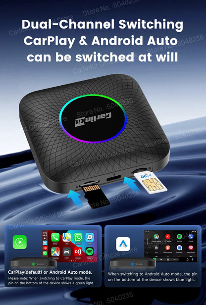 2026 CarlinKit CarPlay AI Box Android 13.0 QCM6225 8-Core Android Auto Wireless CarPlay Adapter 2.4+5GGPS 64G 128G FOTA Upgrade