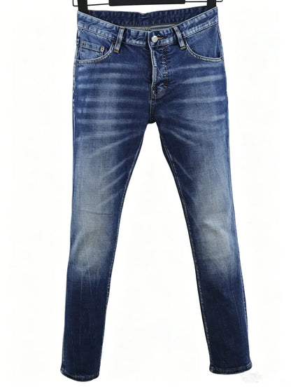 6058 Four Seasons New Men's Wash Grinding Hole Patch Paint Splash Ink Micro-bullet Leg Grey Jeans for Men