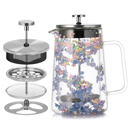 Dried Flower Double Glass French Press Heat-resistant Coffee Pot Insulation Coffee Utensil Household Filter Tea Maker
