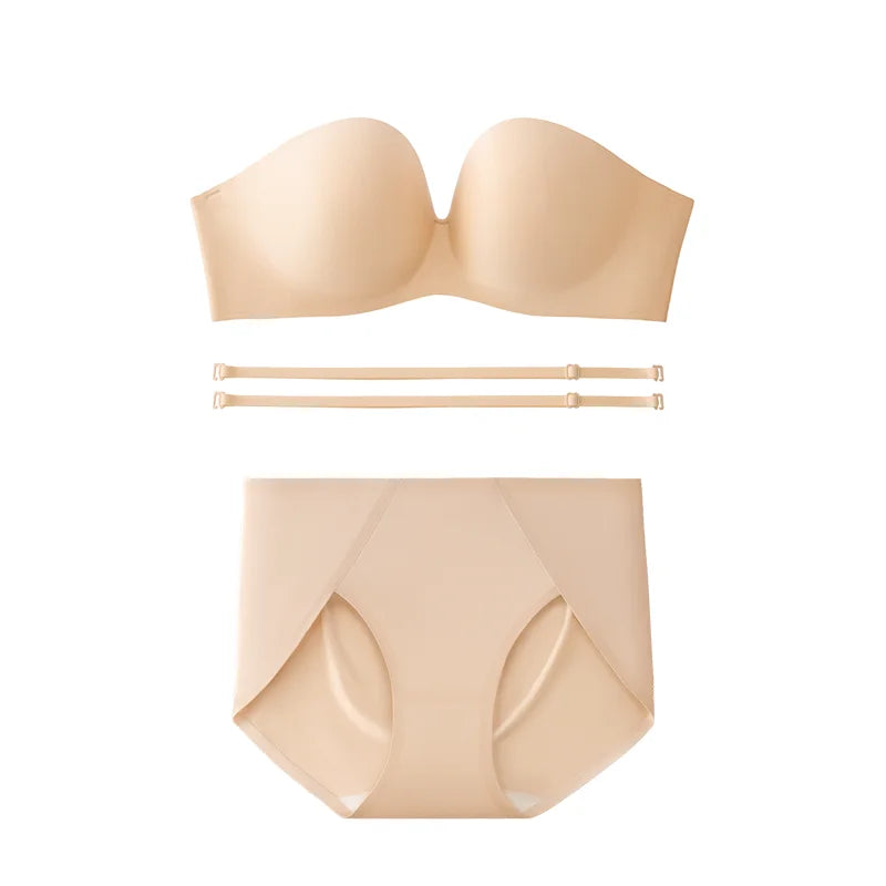 SUJIIN Summer Strapless Bra Set for Women Sexy Wireless Seamless Push Up Invisible Bras Tube Tops Female Underwear MX266+N194