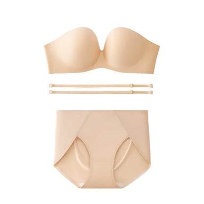 SUJIIN Summer Strapless Bra Set for Women Sexy Wireless Seamless Push Up Invisible Bras Tube Tops Female Underwear MX266+N194