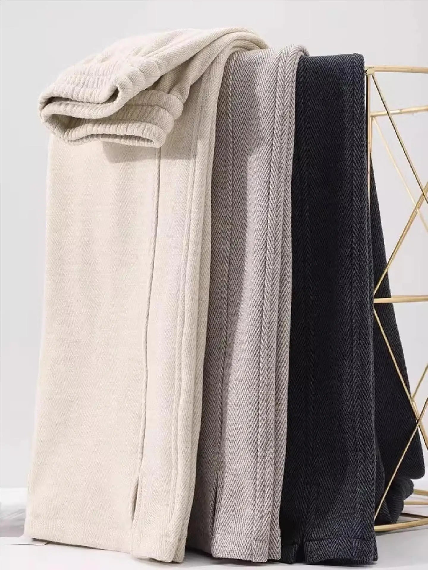 Thickened Woolen Straight Leg Pants Women's High Waist Wide Leg Trousers Autumn Winter Casual Pants Pocket Design Cotton Blend