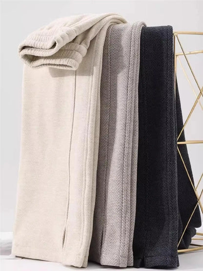 Thickened Woolen Straight Leg Pants Women's High Waist Wide Leg Trousers Autumn Winter Casual Pants Pocket Design Cotton Blend