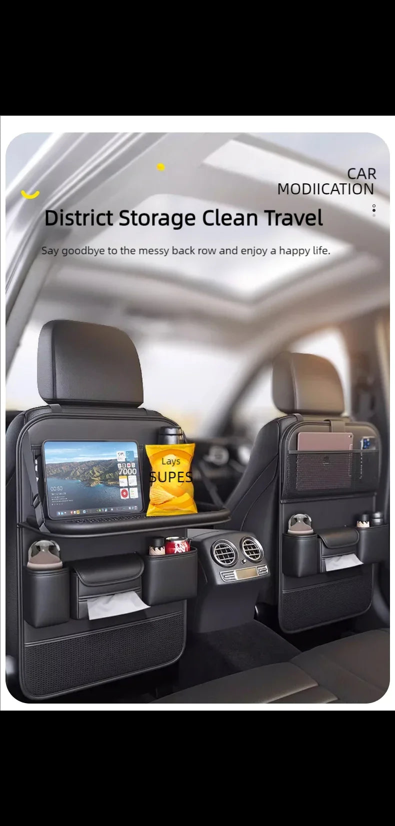 Car Seat Back Storage Bag Large Capacity Multi-Pocket Backseat Organizer Foldable Dining Table Tablet Tray Hanging Bag