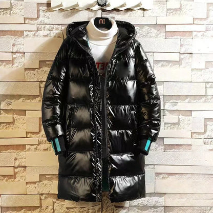 Water Resistant Down Cotton Jacket for Men 2025 New Winter Thickened Glossy Warm Korean Style Trendy Long Coat
