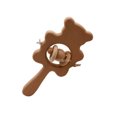 1Pcs Baby Wood Teether Rabbit Owl Beech Wooden Ring Teether Nursing Pendant Baby Animals Rattles Chew Toys Accessories