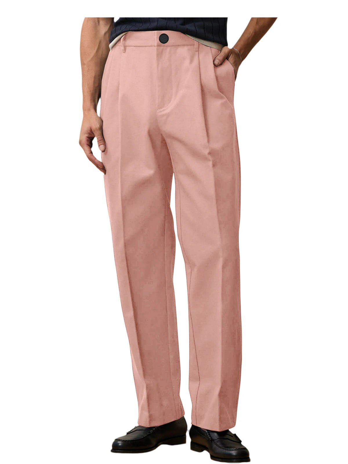Men High Waist Pleated Suit Pants Straight Wide Leg Loose Fit Trousers Breathable Lightweight Business Office Formal Wear