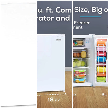 2.6 Cu.Ft Mini Fridge with Freezer- Single Door Compact Refrigerator with Glass Shelves for Homes