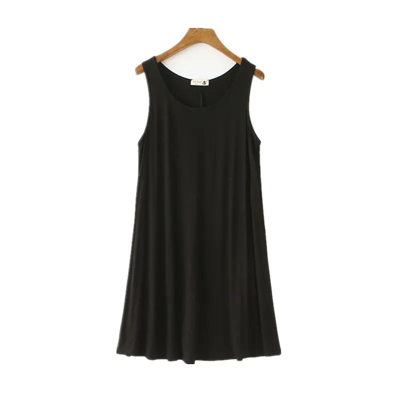 Loose Modal Summer Dr Women's Vest Dr plus Size Large 200 Pou Wearable Base Layer Korean Sle round Ne Midi Dr