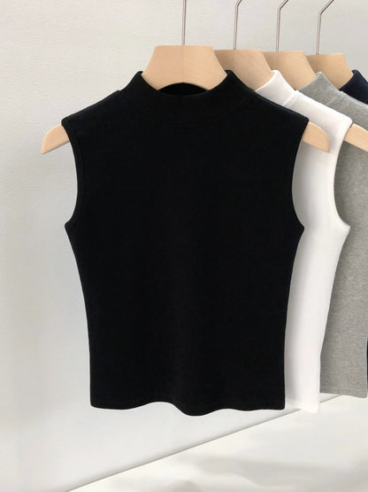 Skin-friendly Comfortable Short Half-high Collar Sleeveless Vest Early Autumn Slim-fit Ribbed T-shirt Women's Fashion Top