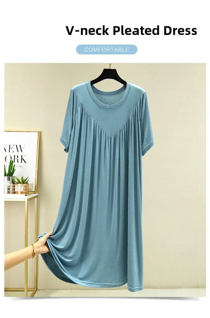 Loose plus Size Sp Dr Modal Women's Summer Thin Home Gown Skirt Sle round Ne ort Sve Long Dr Korean Sle