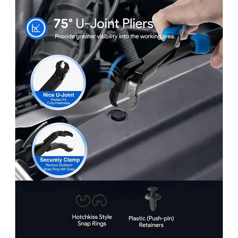 Angled U-Joint Snap Ring Pliers 8'' Fit for Automotive and Medium Duty Trucks, Cars, Equipment, and ATV/UTV,   #70301