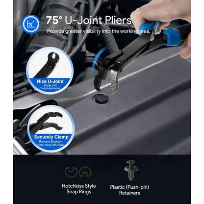 Angled U-Joint Snap Ring Pliers 8'' Fit for Automotive and Medium Duty Trucks, Cars, Equipment, and ATV/UTV,   #70301