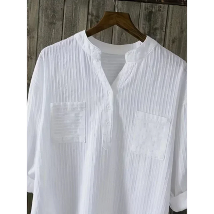 Plus Size Shirts Women's Cotton Tops Mujer Office Long Sleeve New Korean Loose Casual Vertical V-neck Shirts Top Blusas De Mujer