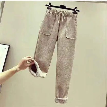 Thickened Lamb Velvet Set Women's Autumn Winter New Embroidery Sweatshirt Woolen Wide Leg Pants Two Piece Set Casual Style