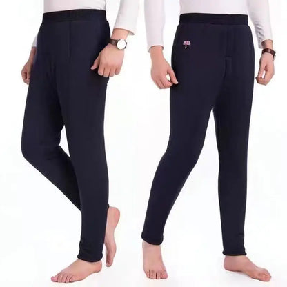 Men's Winter Thickened Fleece Lined Warm Trousers High Waist Camel down Three Layer Loose Anti-Cold Cotton Pants Long Pants