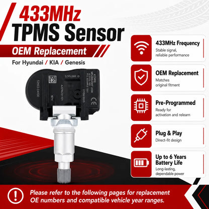 TPMS Sensor For Hyundai Elantra 2015-2020 433MHz 52933D4100 Tire Pressure Sensor