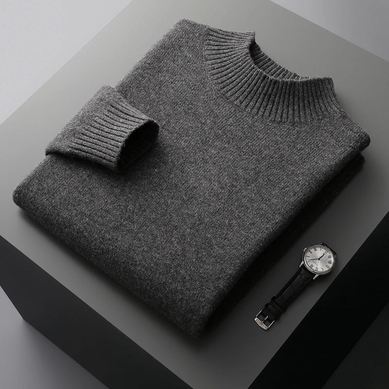 Winter Double Thick Men's Cashmere Sweater With Semi-High Neck High-End Warm Wool Knitted Bottoming Shirt