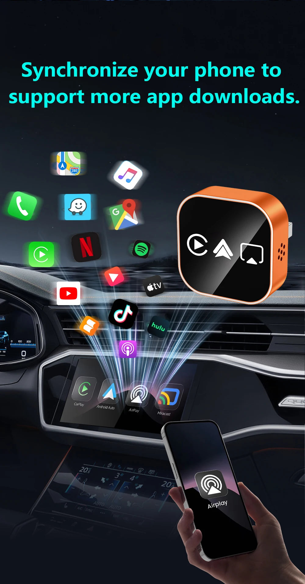 2026 Upgrade 4-in-1 Wireless Carplay Mirror Link Adapter Wired to Wireless Android Auto Plug & Play 5GHz WIFI For Wired Carplay