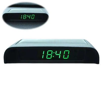 Solar Powered Car Digital Clock, LED LCD Display with Time Decor Date Dashboard Auto Thermometer, L0K4