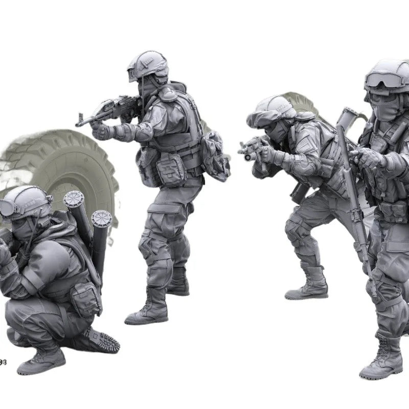 1/35 Die Cast Resin Figure Assembled Model Kit Modern Russian Army 4-Man Squad Military Miniature Toys Unassembled and Unpainted