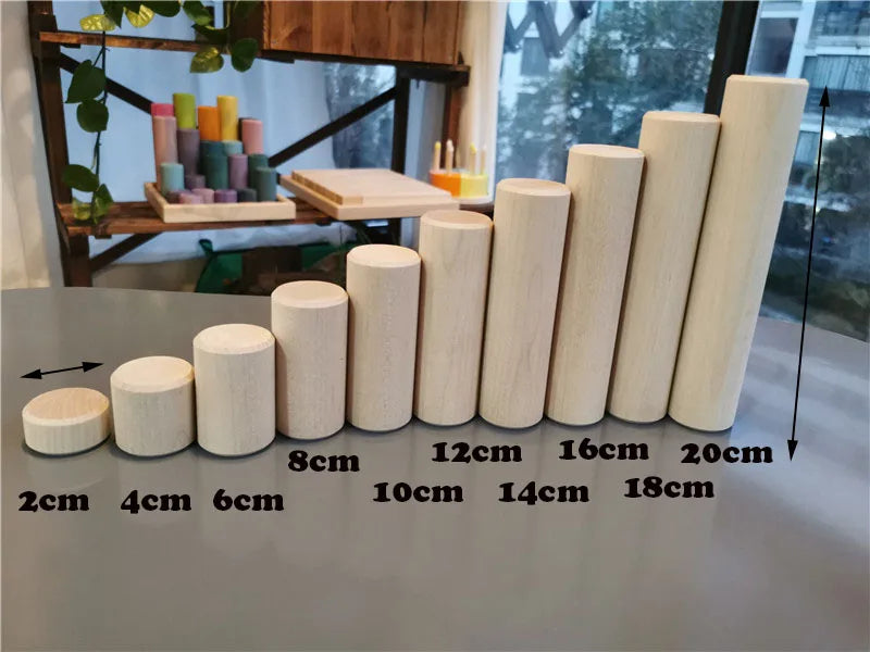 Kids Large Wood Building Rollers Pastel Blocks Stain Lime Stacking Cylinders Forest Trees Rings  Educational Creative Toys