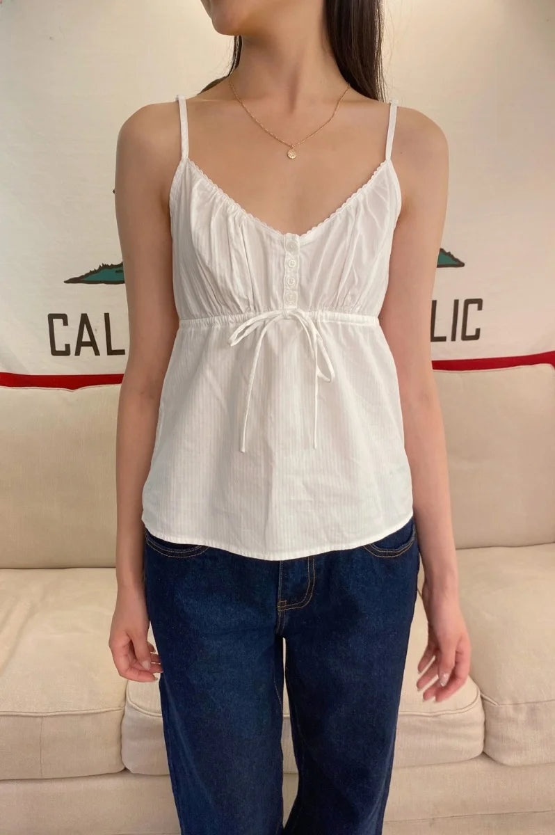 Brandy Melville Pure Cotton Three-Button Base Layer Vest Sweet Style V-Neck Sleeveless Tank Top for Women Spring Summer