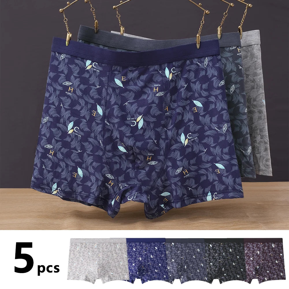 5Pcs Sexy Men Underwear Boxers Men's Panties Lingerie Breathable Printed Male Underpants Plus Size Man Boxer Briefs Mens Trunks