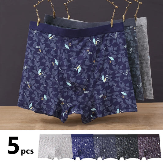 5Pcs Sexy Men Underwear Boxers Men's Panties Lingerie Breathable Printed Male Underpants Plus Size Man Boxer Briefs Mens Trunks