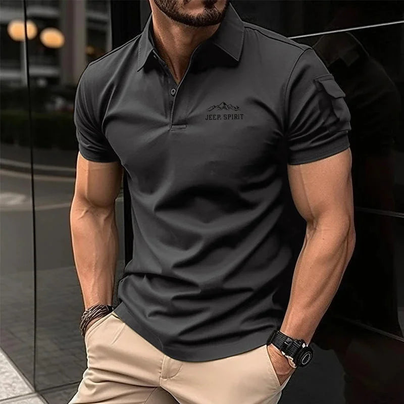 Jeep Spirit Polo Shirt Summer Men's Short Sleeve Casual Business Shirt Paired with Collar Shirt