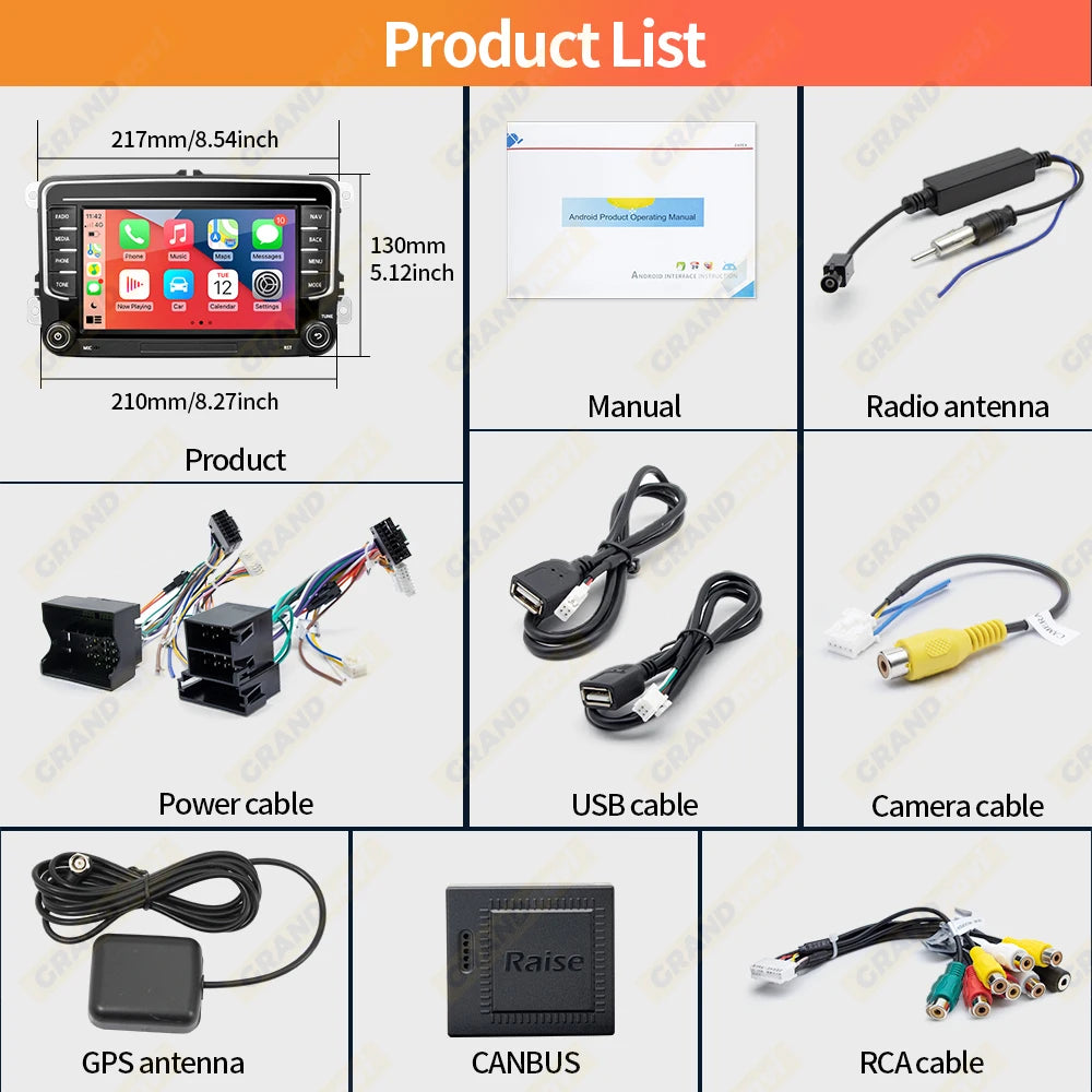 GRANDnavi Android13 Car Radio GPS For VW Volkswagen Skoda Octavia Golf 5 6 Touran Passat B6 Polo Jetta 2Din Multimedia Player