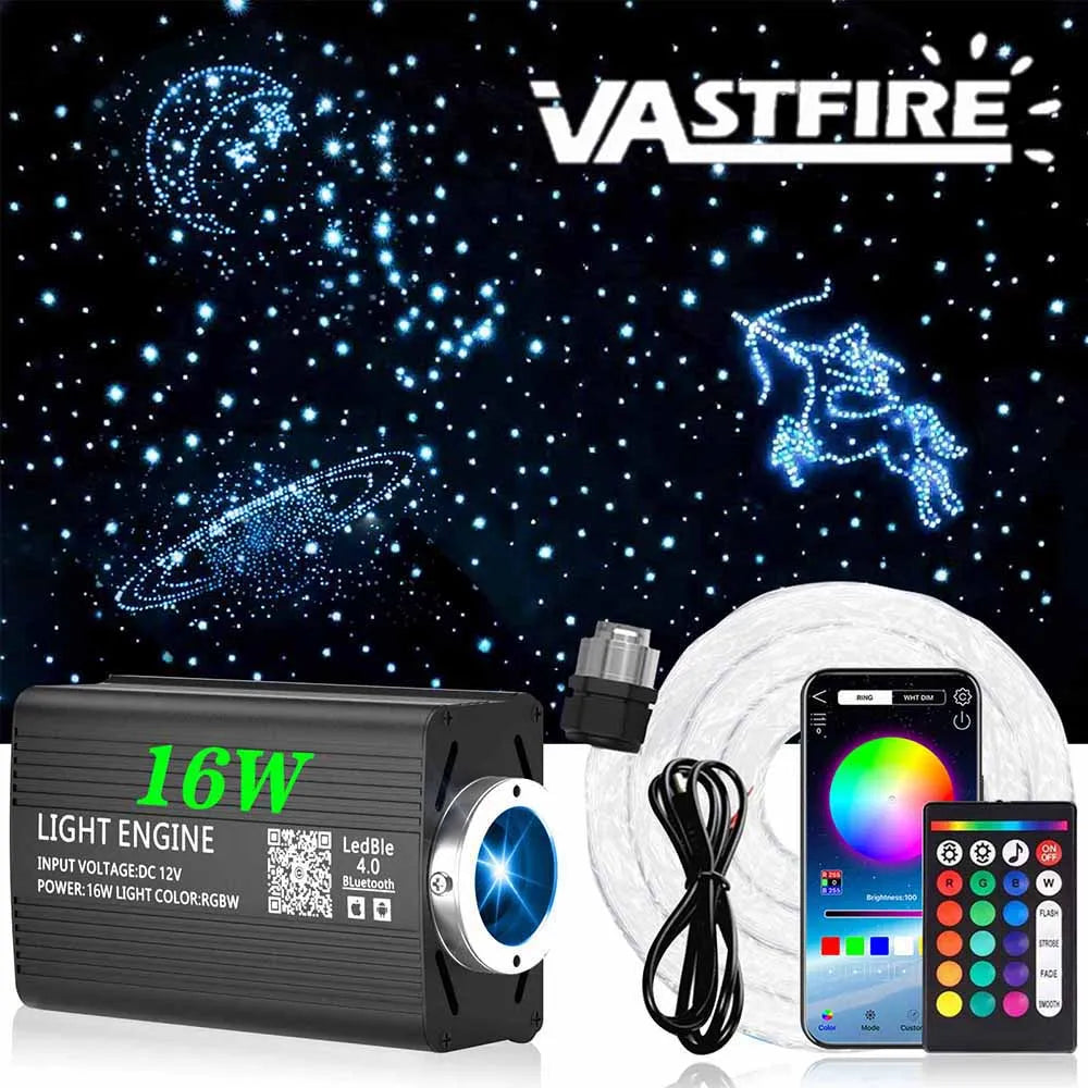 12W Car Roof Star Light 500/1000Pcs Fiber Optic Headliner Star Ceiling Light Kit Led Atmosphere Light with RGB Music APP Control