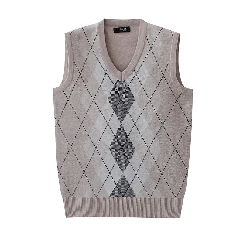 Thickened Casual Sweater Tank Top for Men Vintage Argyle Check Knitting Vest Man Autumn Winter Out Wear Sleeveless Sweaters