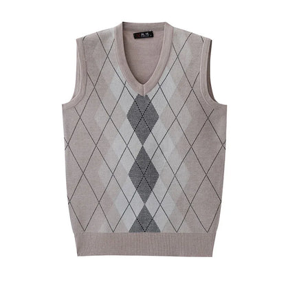 Thickened Casual Sweater Tank Top for Men Vintage Argyle Check Knitting Vest Man Autumn Winter Out Wear Sleeveless Sweaters