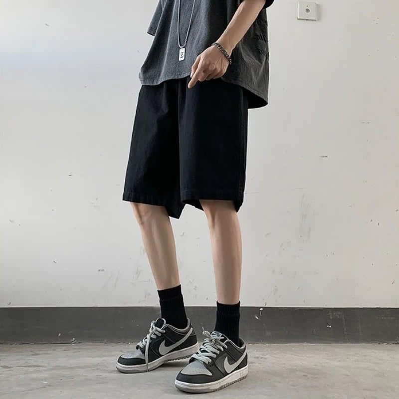 Men's Lightweight Summer Mid-Length Cargo Shorts Wide Straight Leg Loose Fit for Casual High Street Fashion