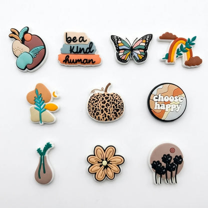 10Pcs Bohemian Style Butterfly Rainbow Flower Pumpkin PVC Shoe Charms For Clogs Pins Hole Slipper Decoration Sandals Accessories