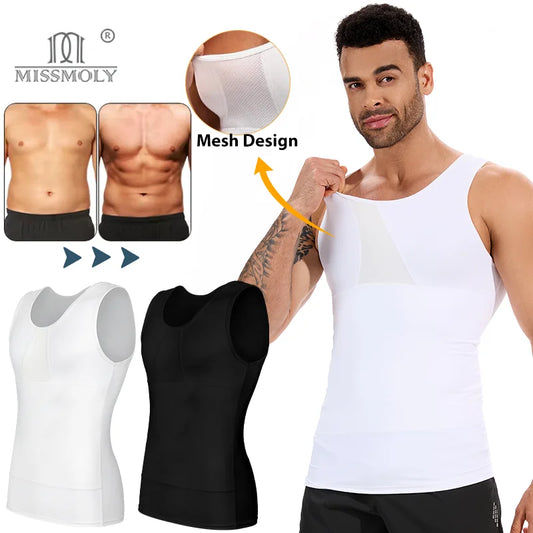 Miss Moly Men's Slimming Body Shaper Compression Shapewear Vest Tummy Control Underwear Breathable Fajas Mesh Bust Fitness