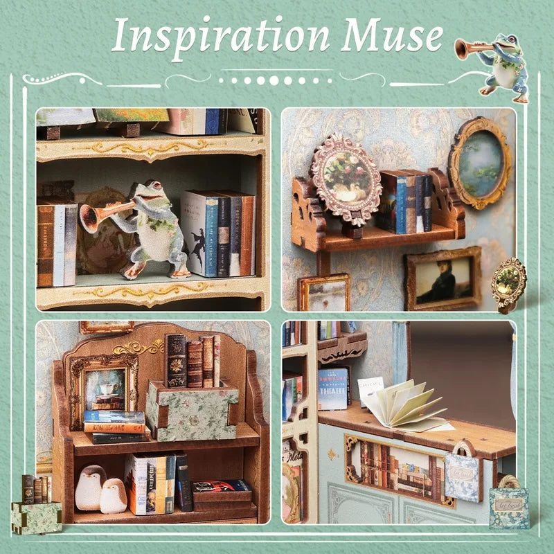 CUTEBEE Book Nook Kit Wooden DIY Miniature Dollhouse Muse Bookstore 3D Puzzle Bookshelf Insert Unique Christmas Gift Idea