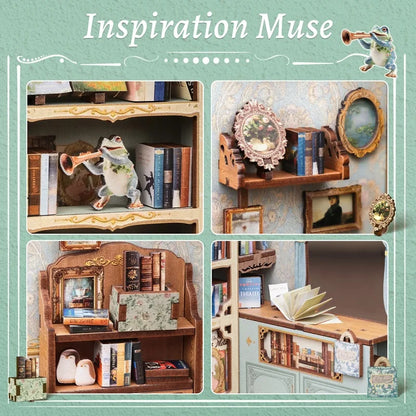 CUTEBEE Book Nook Kit Wooden DIY Miniature Dollhouse Muse Bookstore 3D Puzzle Bookshelf Insert Unique Christmas Gift Idea
