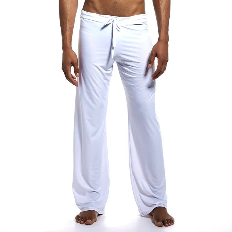 Men's Ice Silk Casual Pants Summer Drawstring Loose Fit Breathable Yoga Trousers Men's Lightweight Lounge Wide Leg Pants