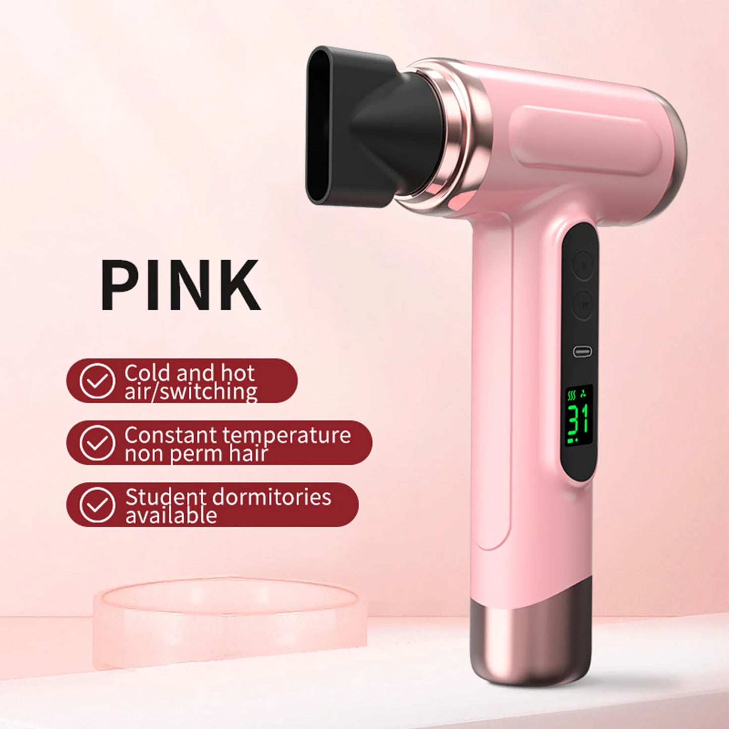 Travel Hair Dryer Cordless Rechargeable 15600mAh 200W  Hair Dryer Portable Travel Lightweight Hot Cold Blow for Dormitory Travel