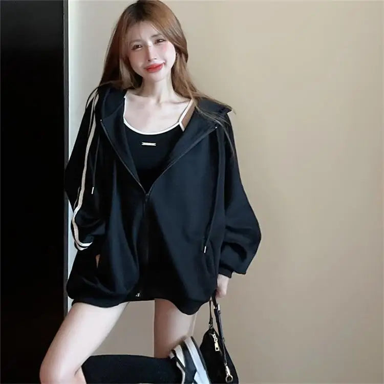 Spicy Girl Set Women's Autumn Fashion High-End Pure Desire Strap Vest  Skirt Hoodie Jacket Two-Piece Set Ladies' Wear