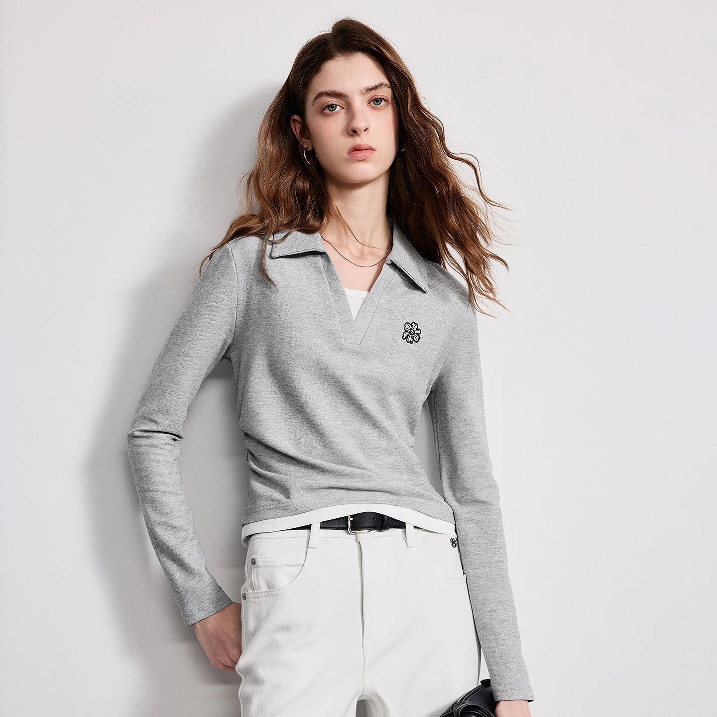 TOYOUTH Women Polo T-Shirt 2026 Spring New Contrast Color Fake Two-Piece Petite Waist-Slimming Slim Fit Top