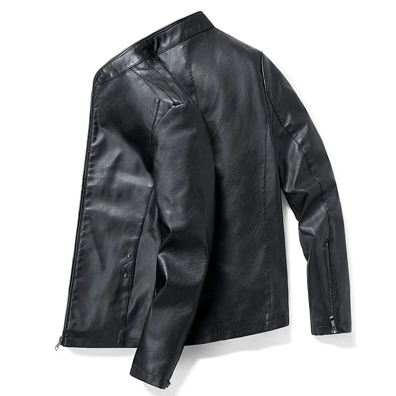 Autumn Winter Comfortable Fashionable Trendy Handsome Men Imitation Leather Jacket Simple Natural Windproof Warm Leather Jacket