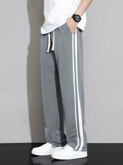 Summer New Men Sweatpants Joggers Straight Pants Neutral Breathable Loose Outdoor Quick Drying Fabric Striped Casual Trouser