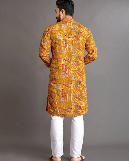 Luxury Islamic Arabic Abaya Robe National Style Ethnic Print Stand Collar Youth Mid-length Ropa Arabe Hombre Kurta For Men
