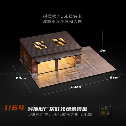 Diorama 1/64 Garage Model City Street Factory Building Scene Parking Lot Model for Die-Cast Car Display Case